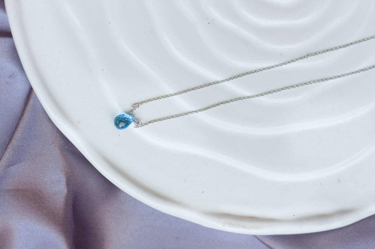 Minimal Blue Topaz Rain Drop Necklace
