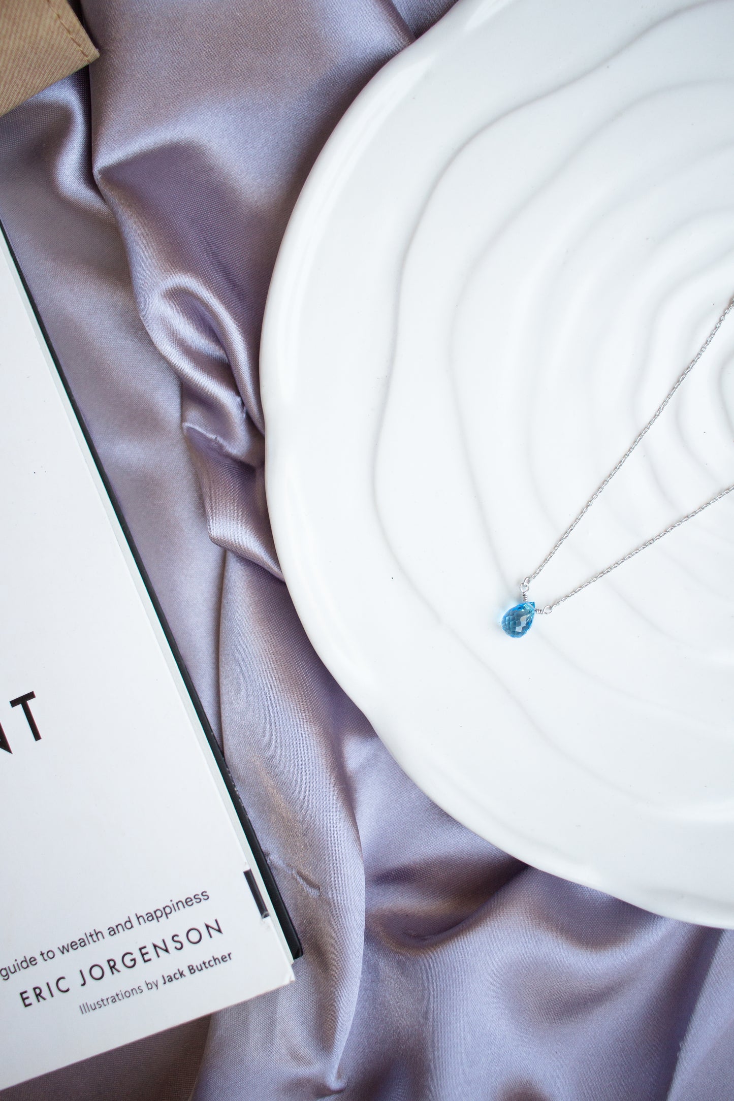 Minimal Blue Topaz Rain Drop Necklace