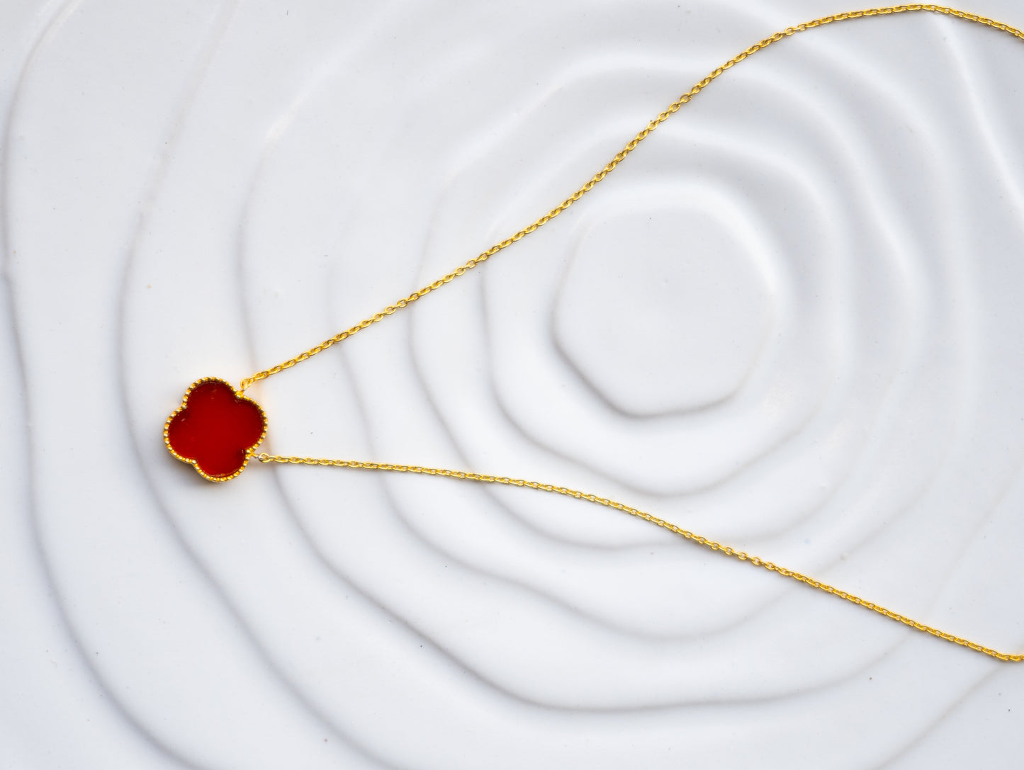 Dainty Red Onyx Clover Necklace