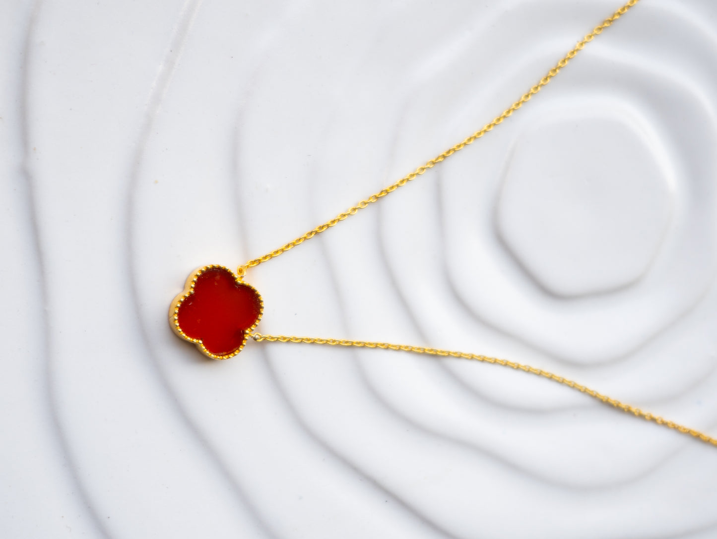 Dainty Red Onyx Clover Necklace