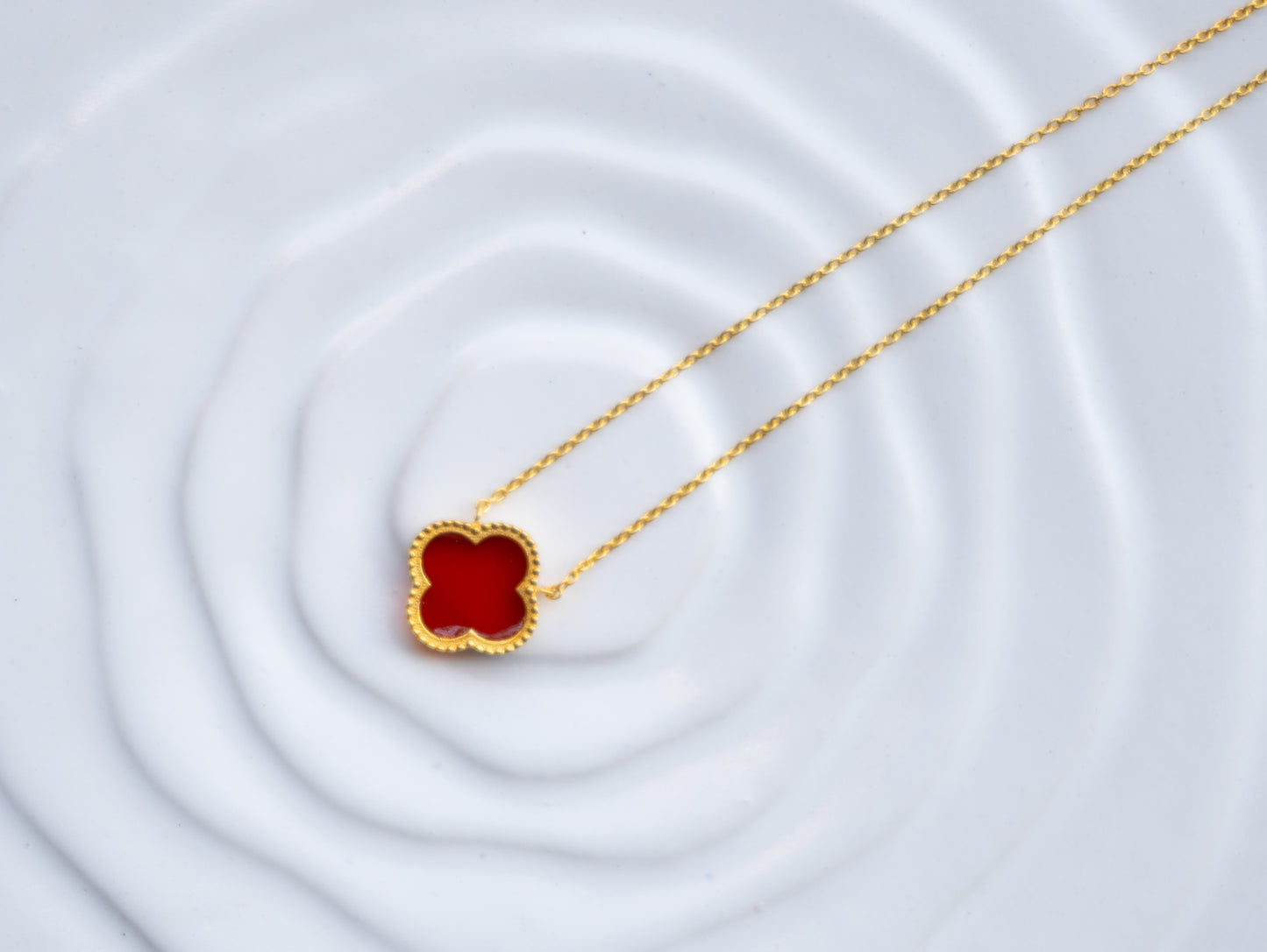 Dainty Red Onyx Clover Necklace
