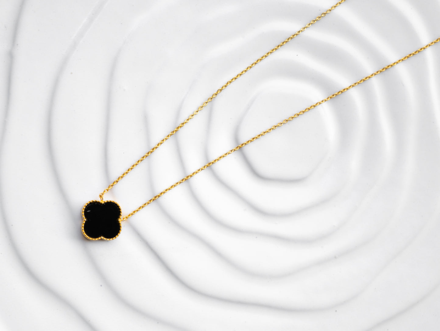 Dainty Black Onyx Clover Necklace