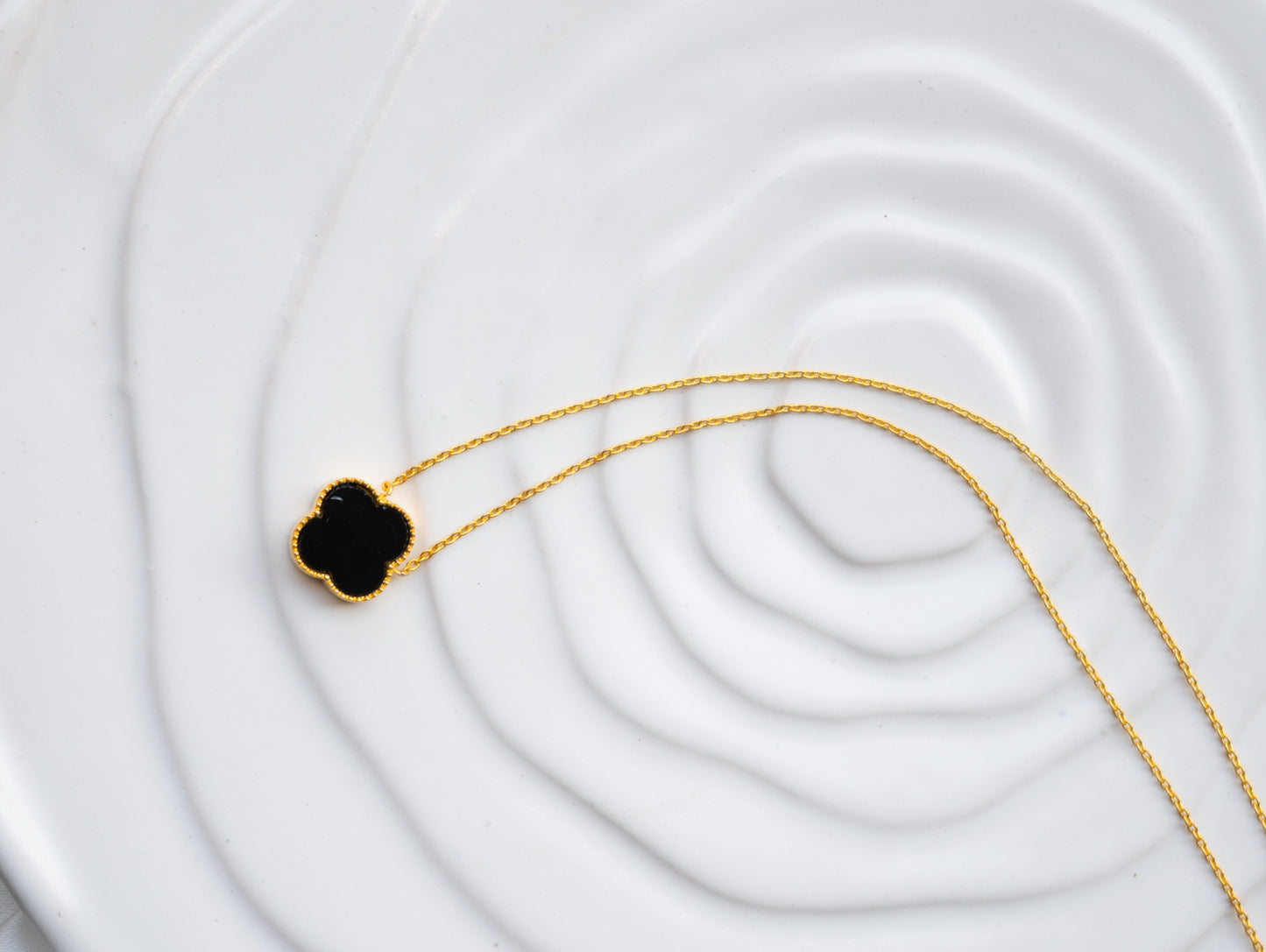 Dainty Black Onyx Clover Necklace