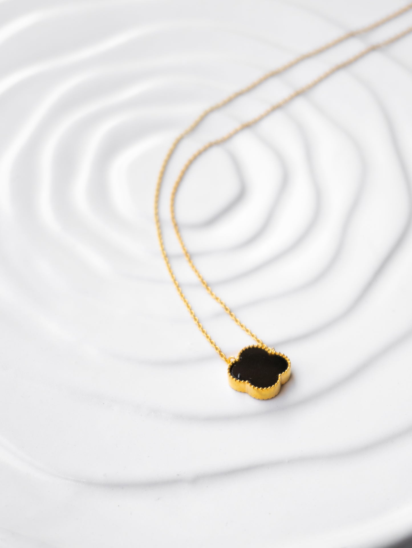 Dainty Black Onyx Clover Necklace
