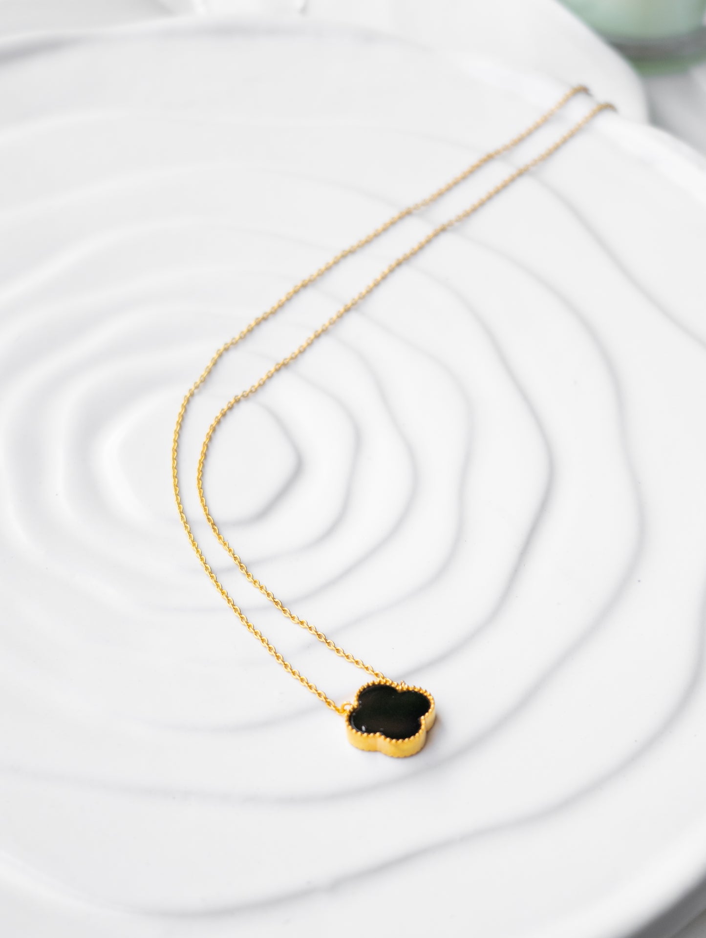 Dainty Black Onyx Clover Necklace