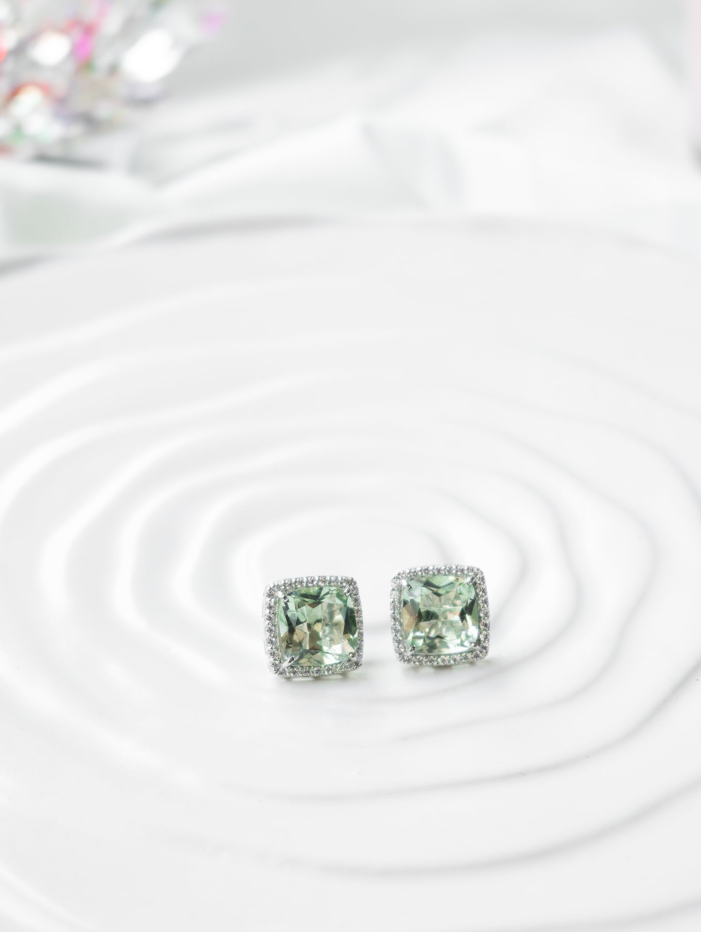 Prasiolite Halo Stud Earrings