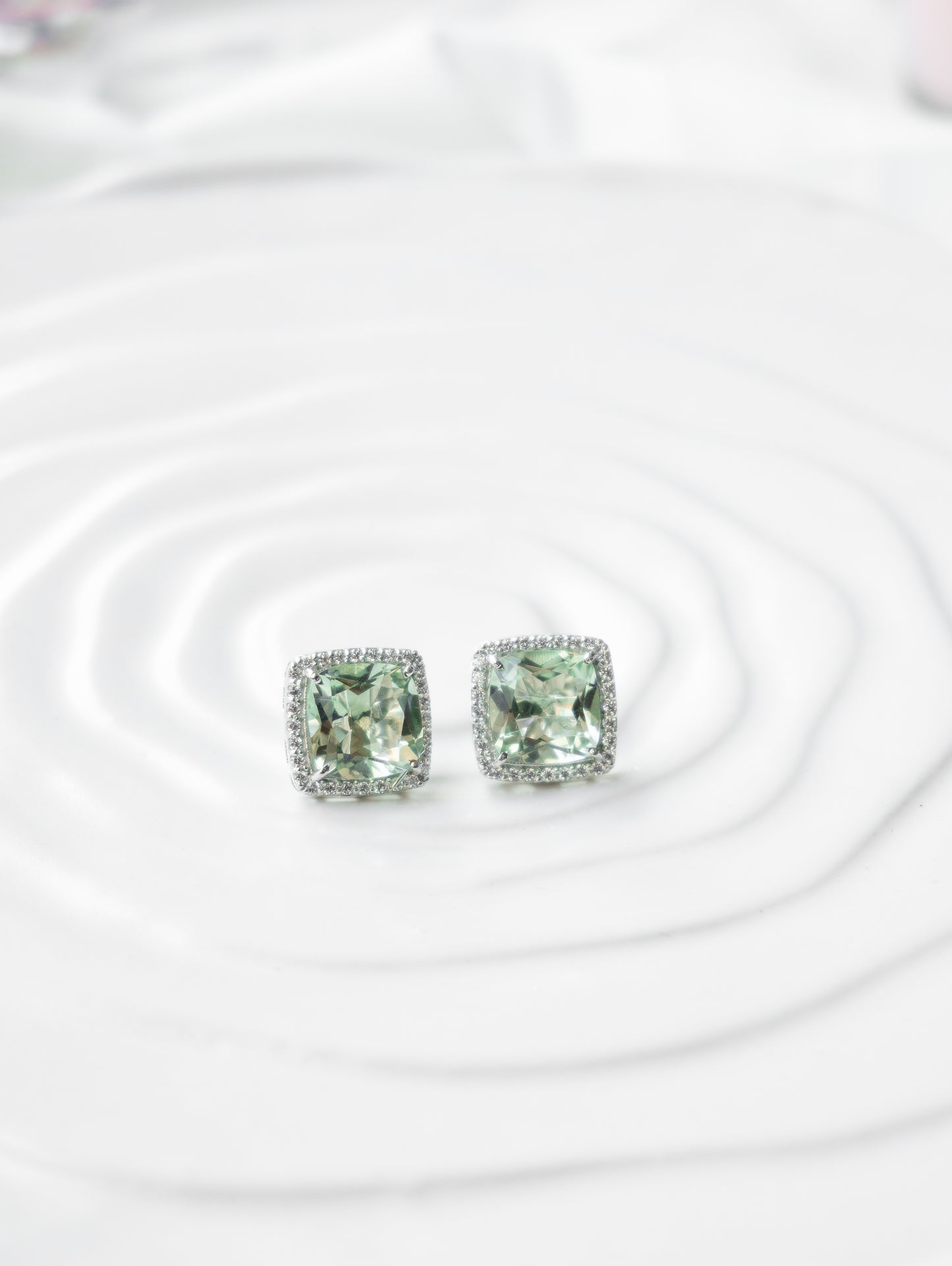 Prasiolite Halo Stud Earrings