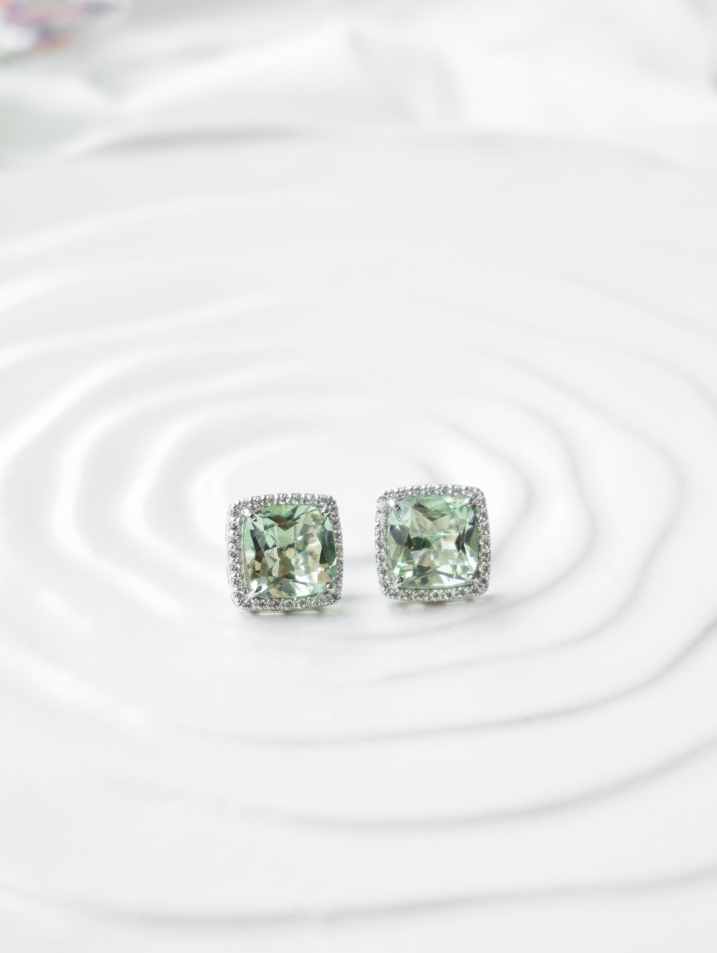 Prasiolite Halo Stud Earrings
