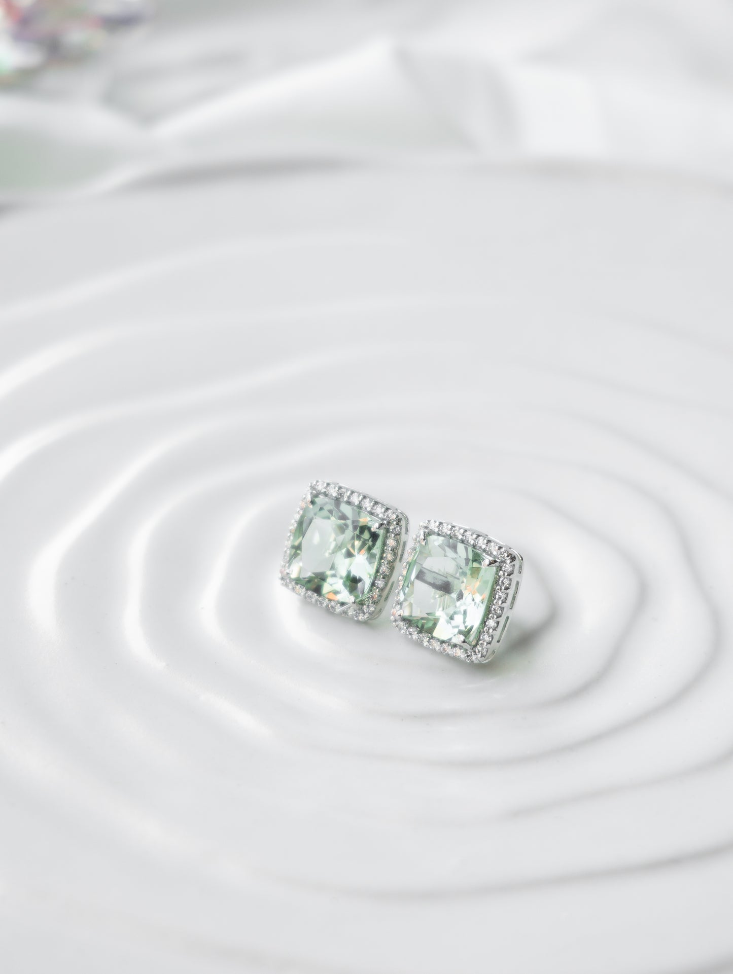 Prasiolite Halo Stud Earrings