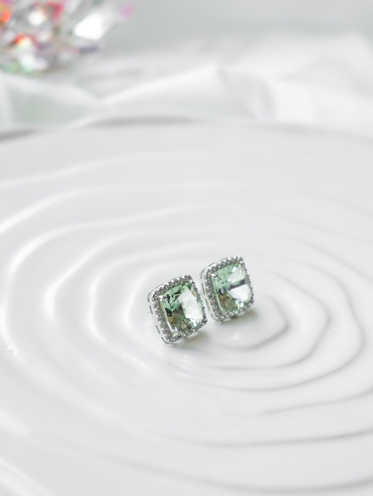 Prasiolite Halo Stud Earrings