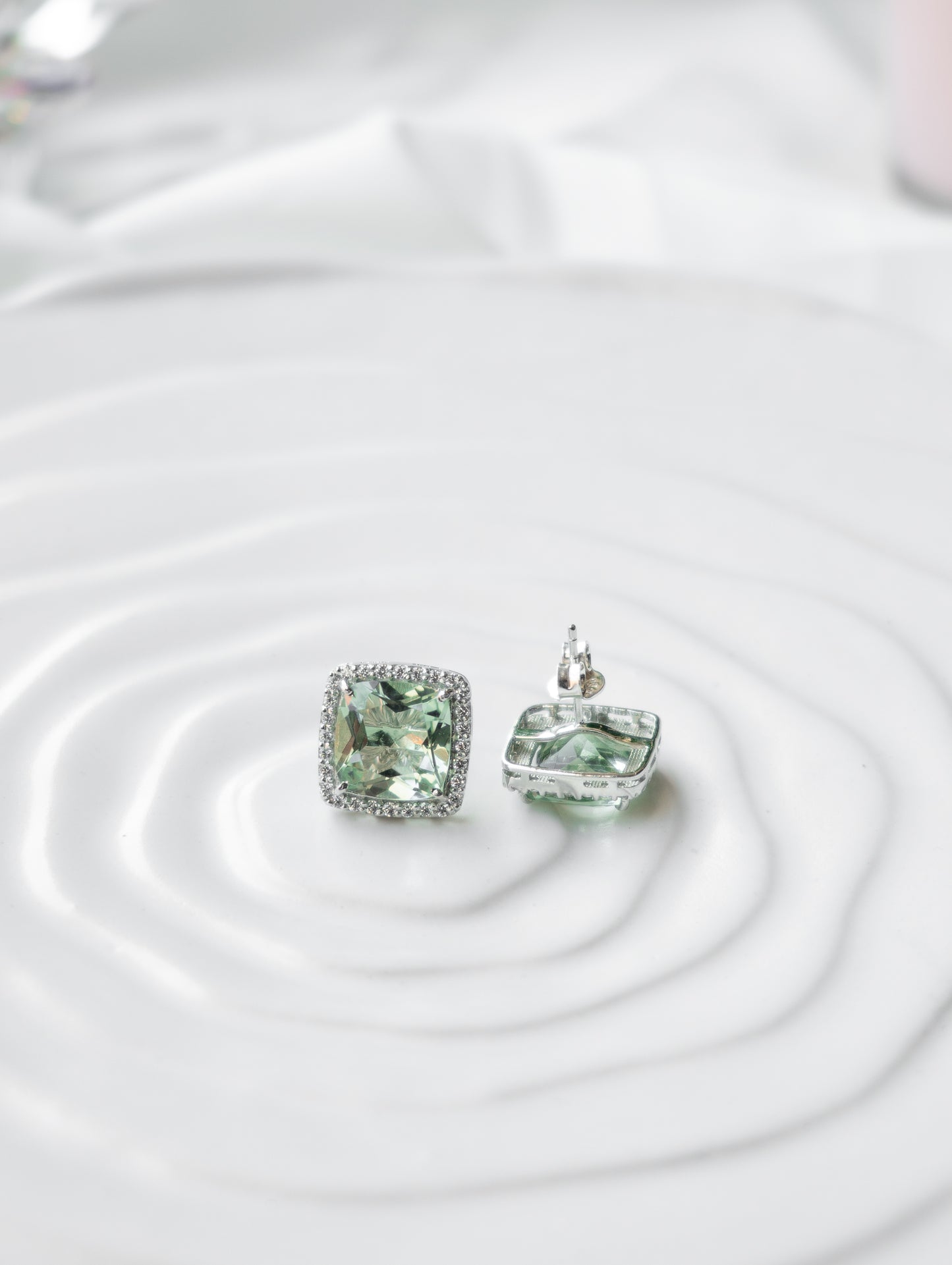 Prasiolite Halo Stud Earrings