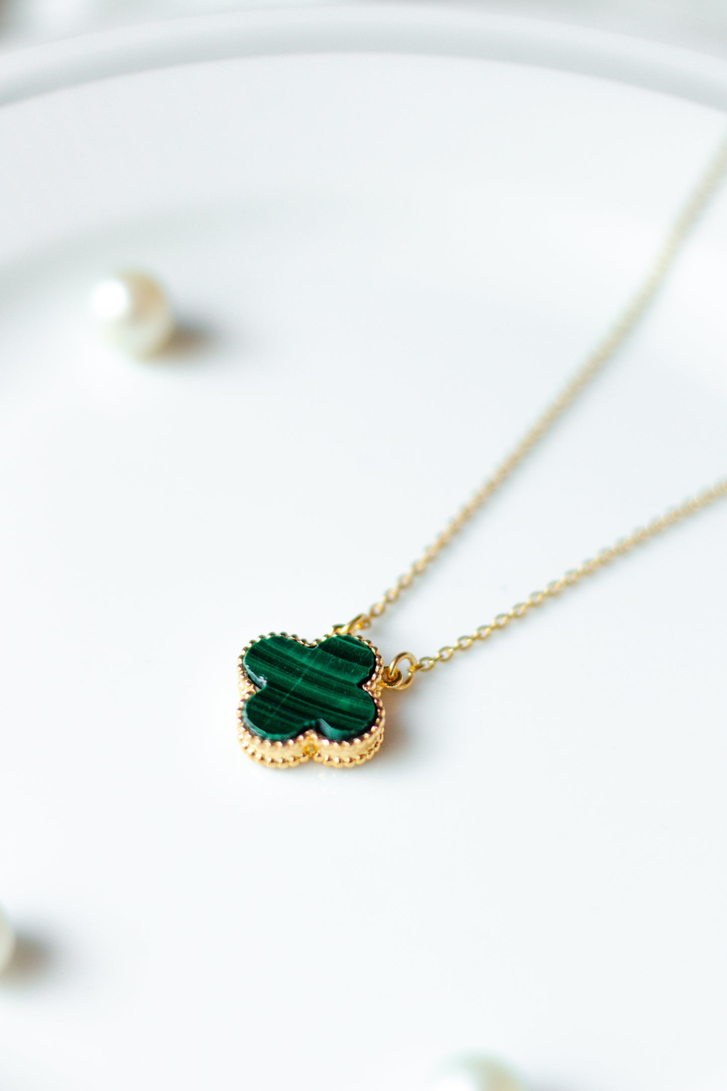 Dainty Malachite Clover Necklace