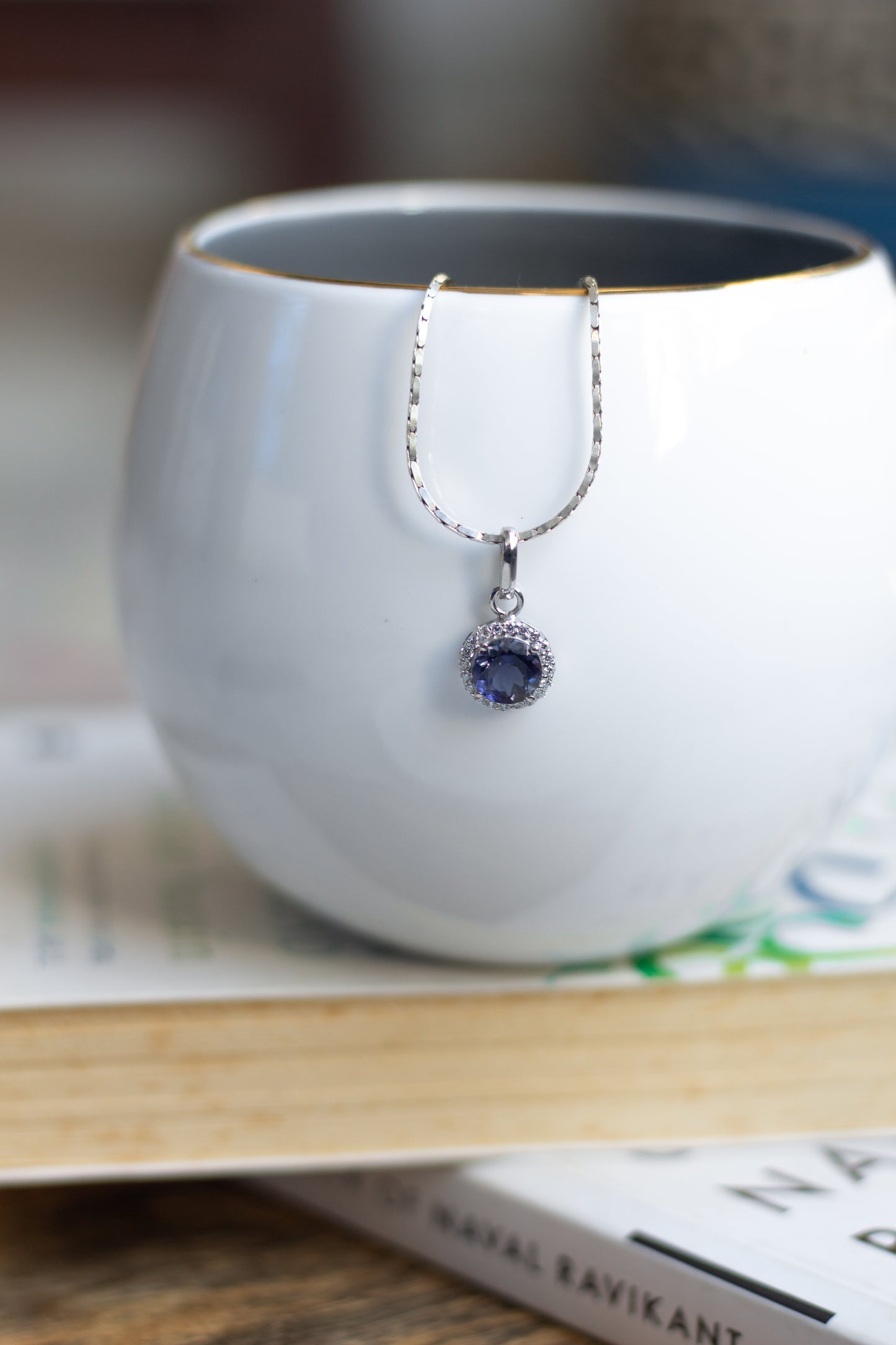 Iolite Halo Pendant