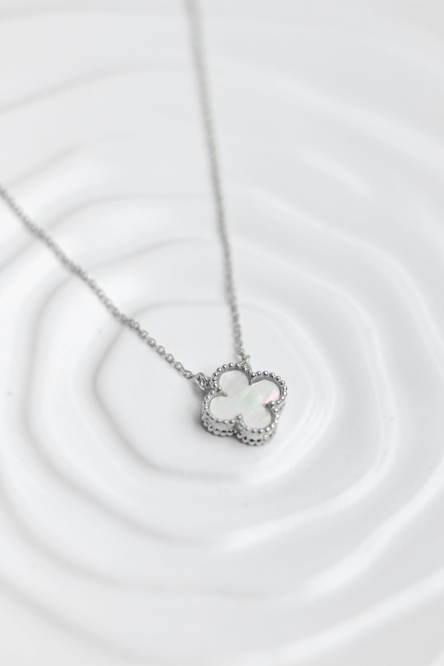 Dainty Mother of Pearl Clover Necklace