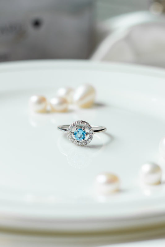 Minimalist Swiss Blue Topaz Ring