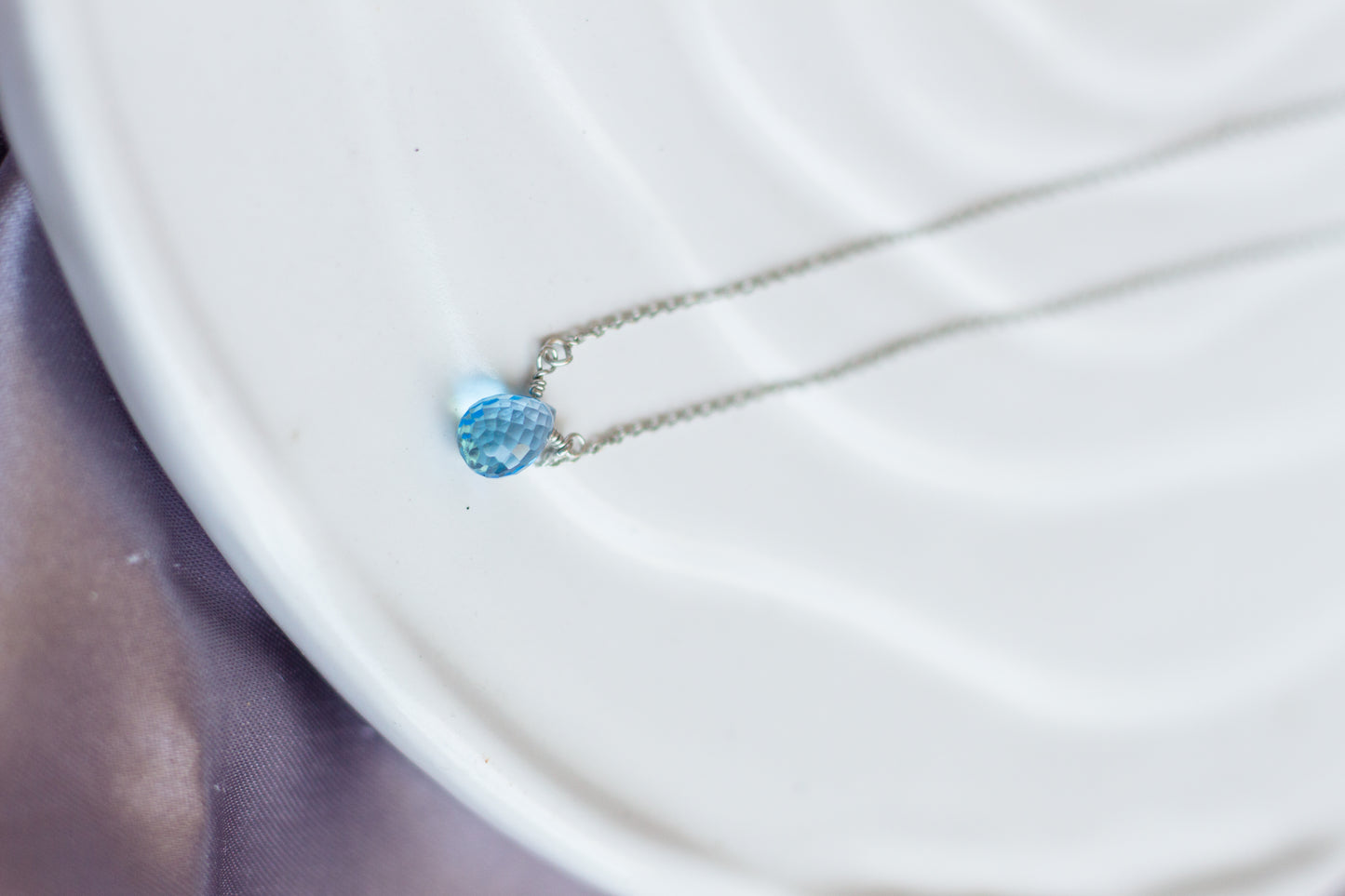 Minimal Blue Topaz Rain Drop Necklace