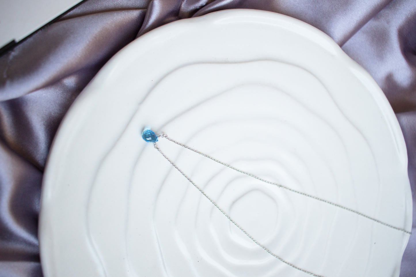 Minimal Blue Topaz Rain Drop Necklace