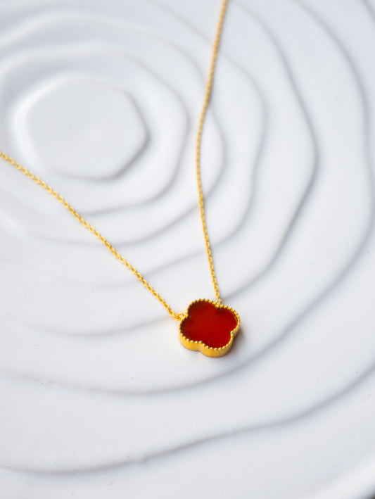 Dainty Red Onyx Clover Necklace