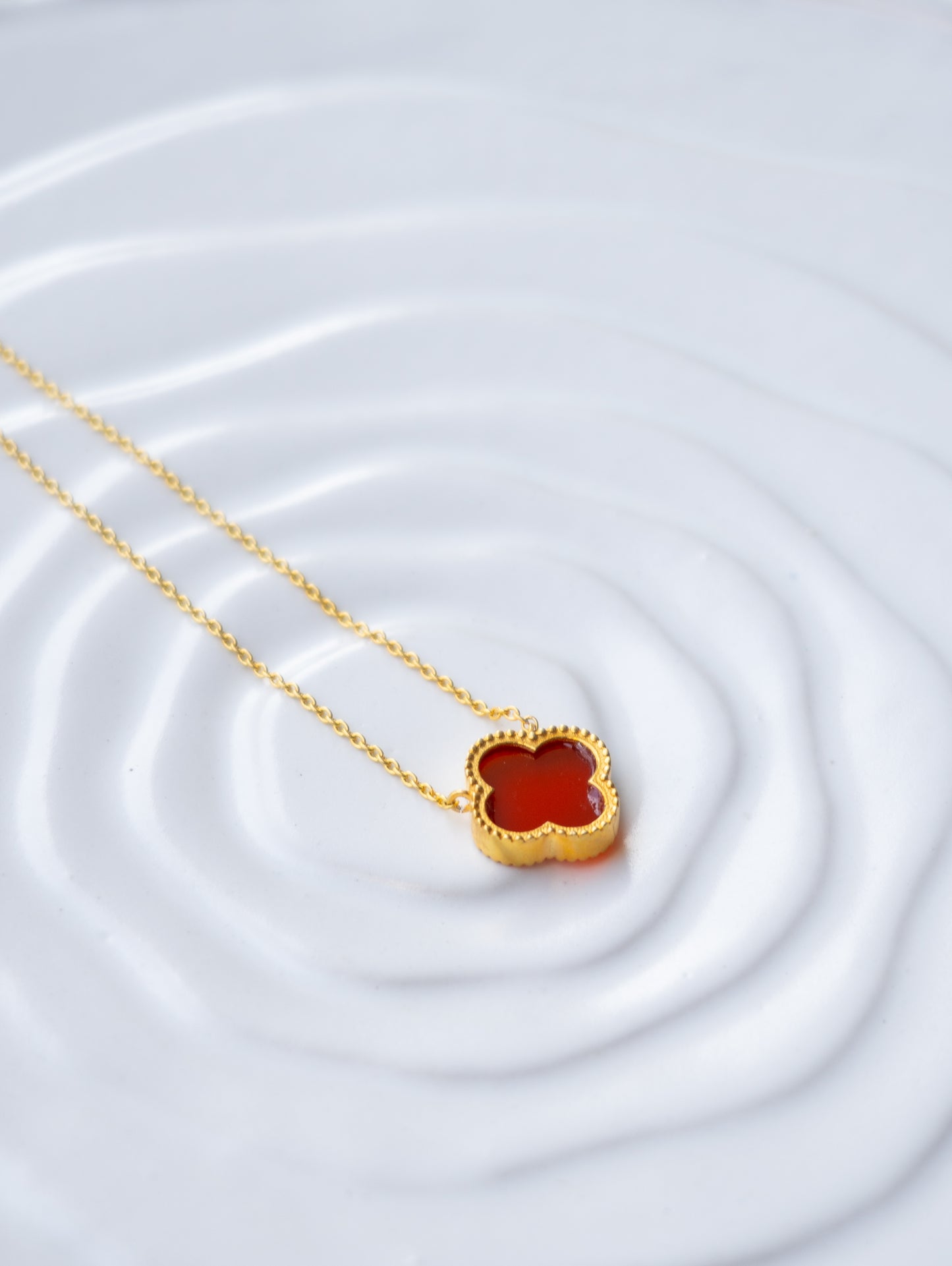 Dainty Red Onyx Clover Necklace