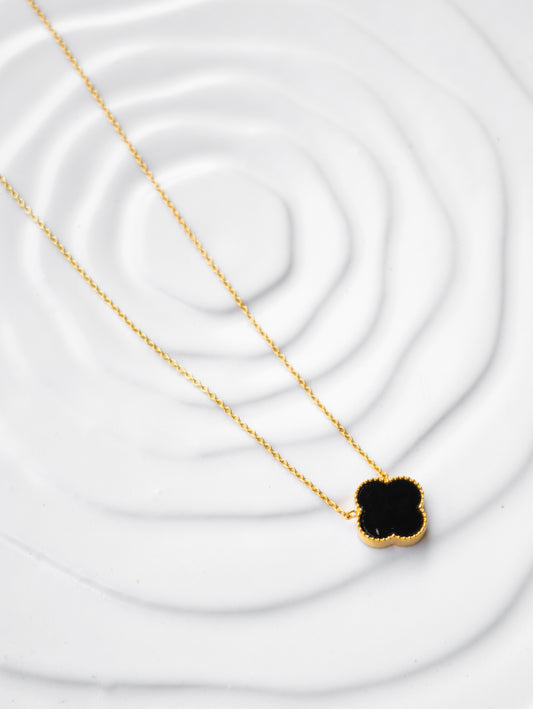 Dainty Black Onyx Clover Necklace