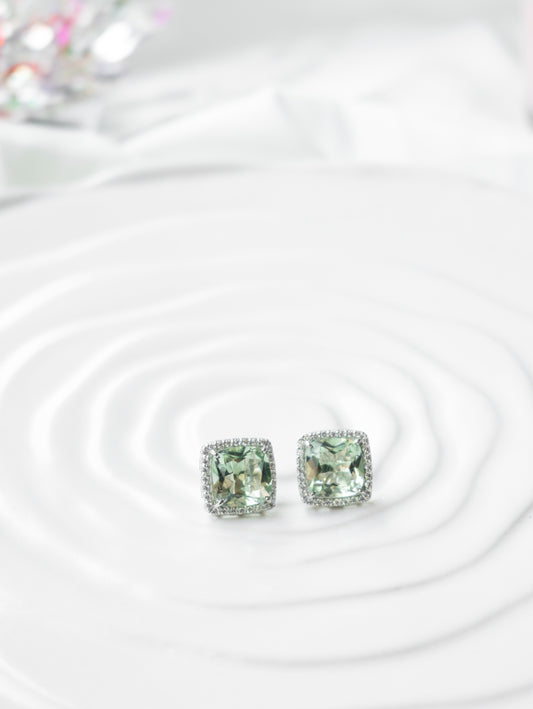 Prasiolite Halo Stud Earrings