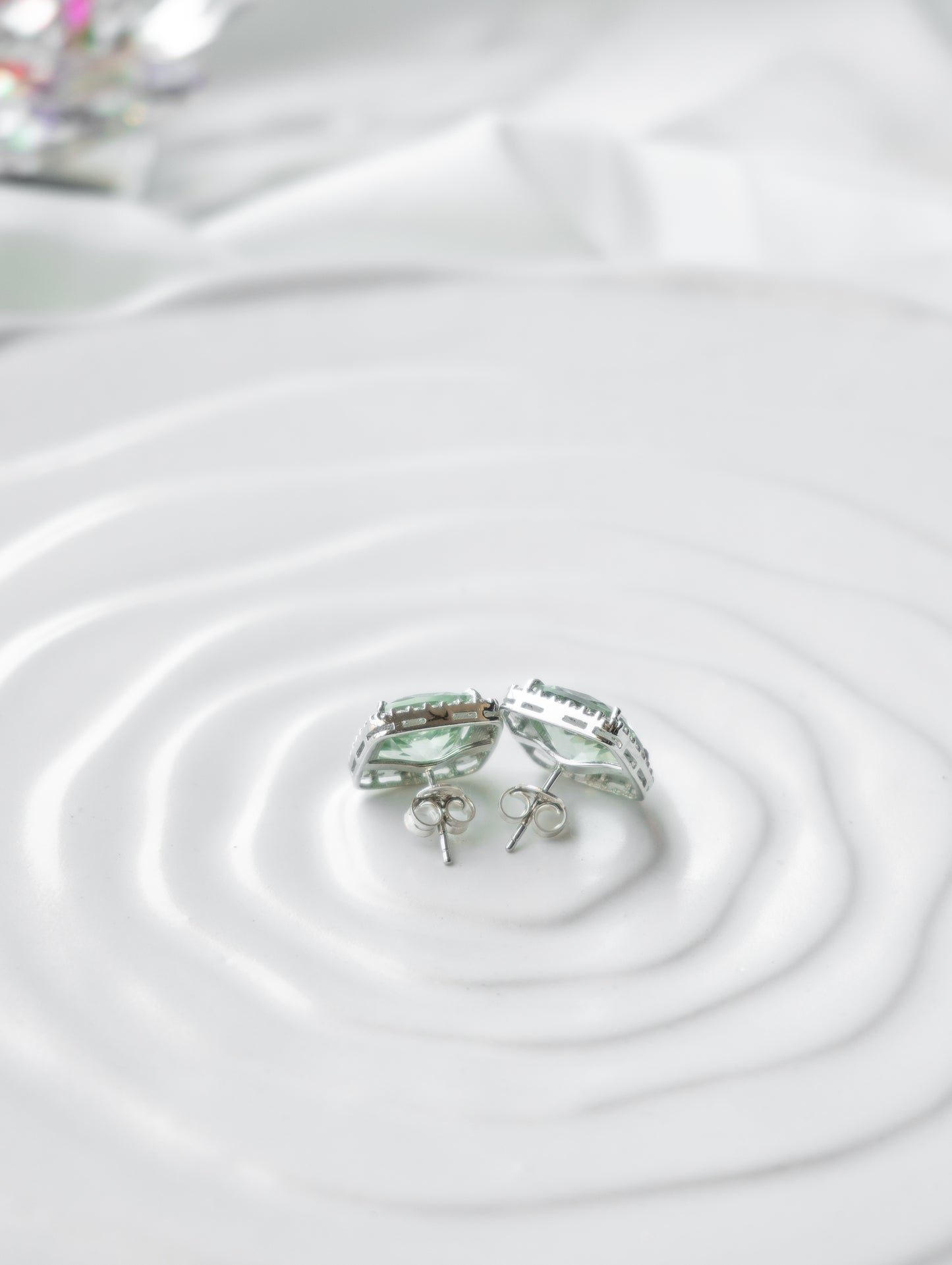 Prasiolite Halo Stud Earrings