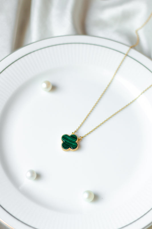 Dainty Malachite Clover Necklace
