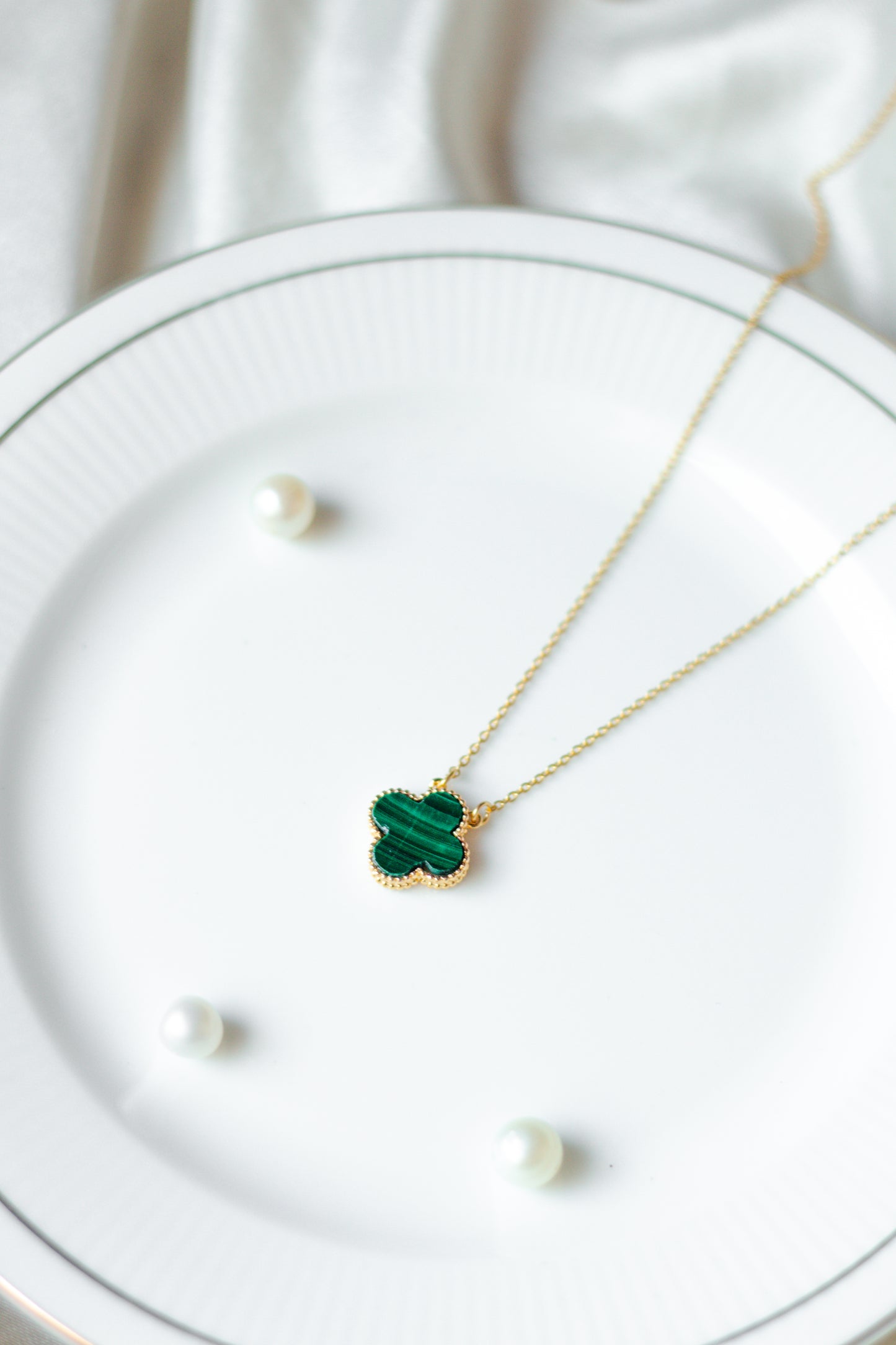 Dainty Malachite Clover Necklace