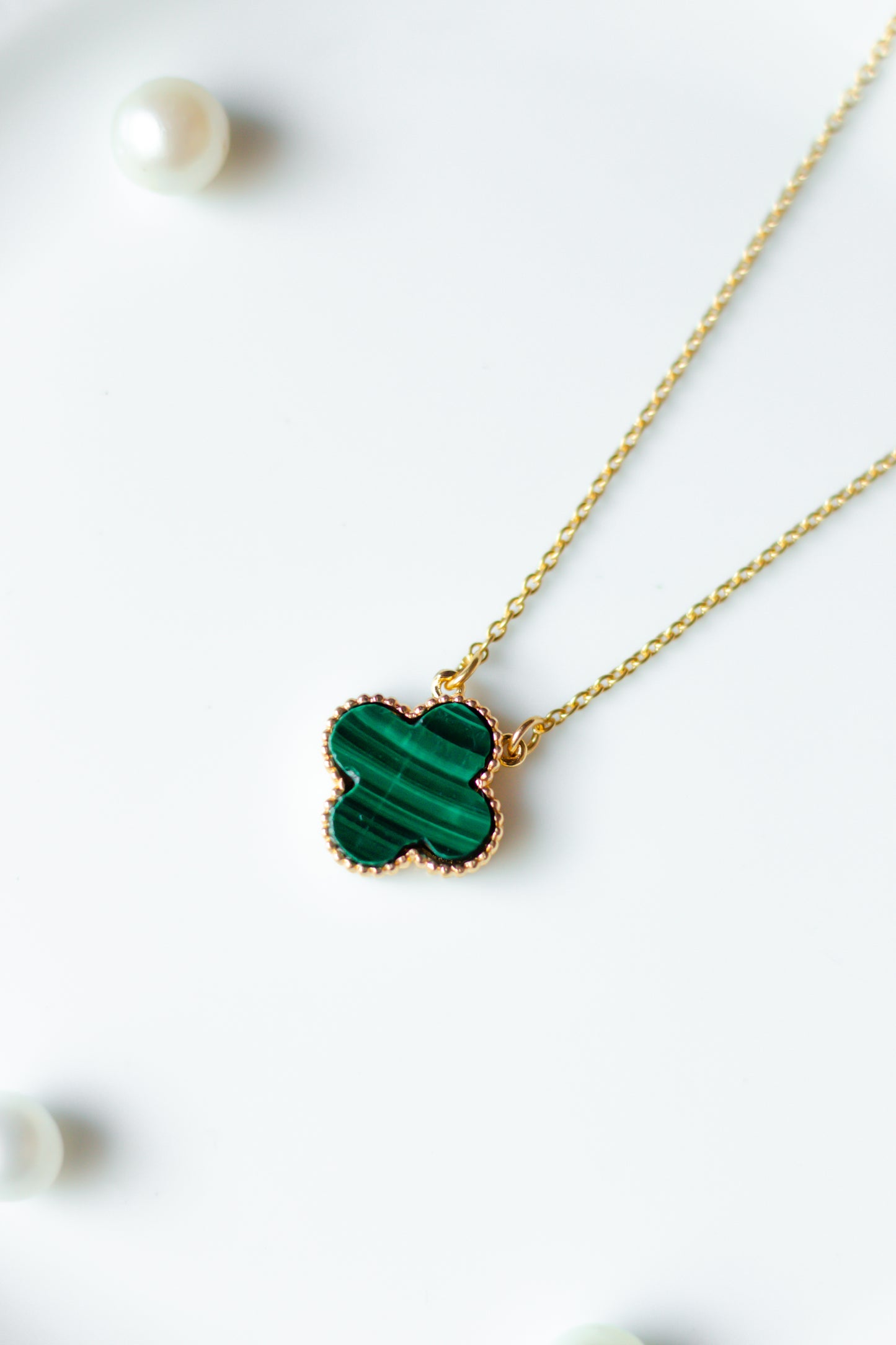 Dainty Malachite Clover Necklace