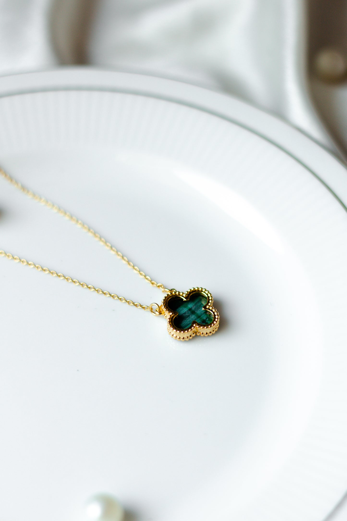 Dainty Malachite Clover Necklace
