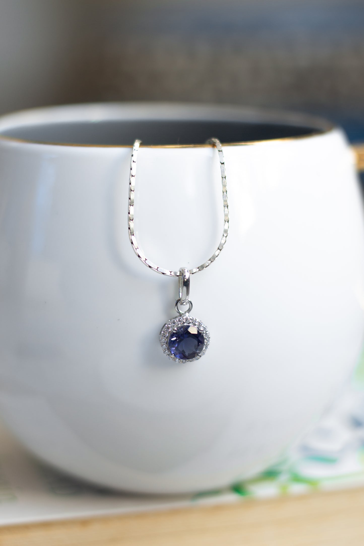 Iolite Halo Pendant