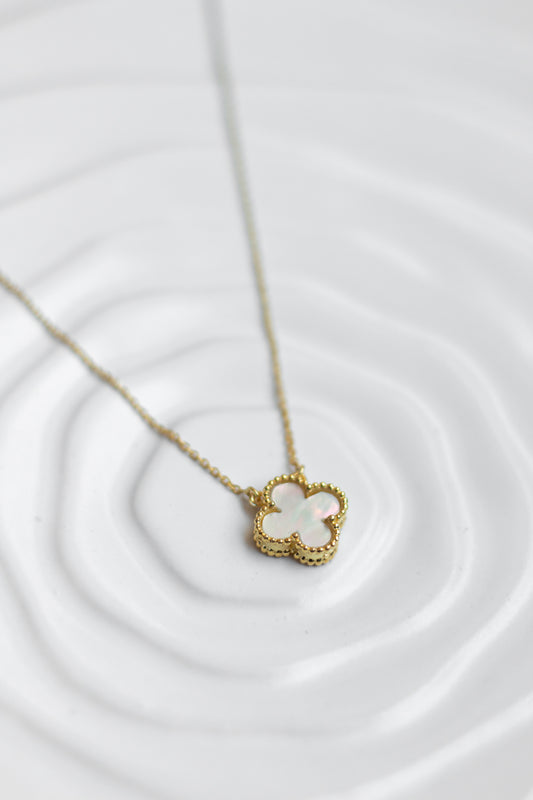 Dainty Mother of Pearl Clover Necklace