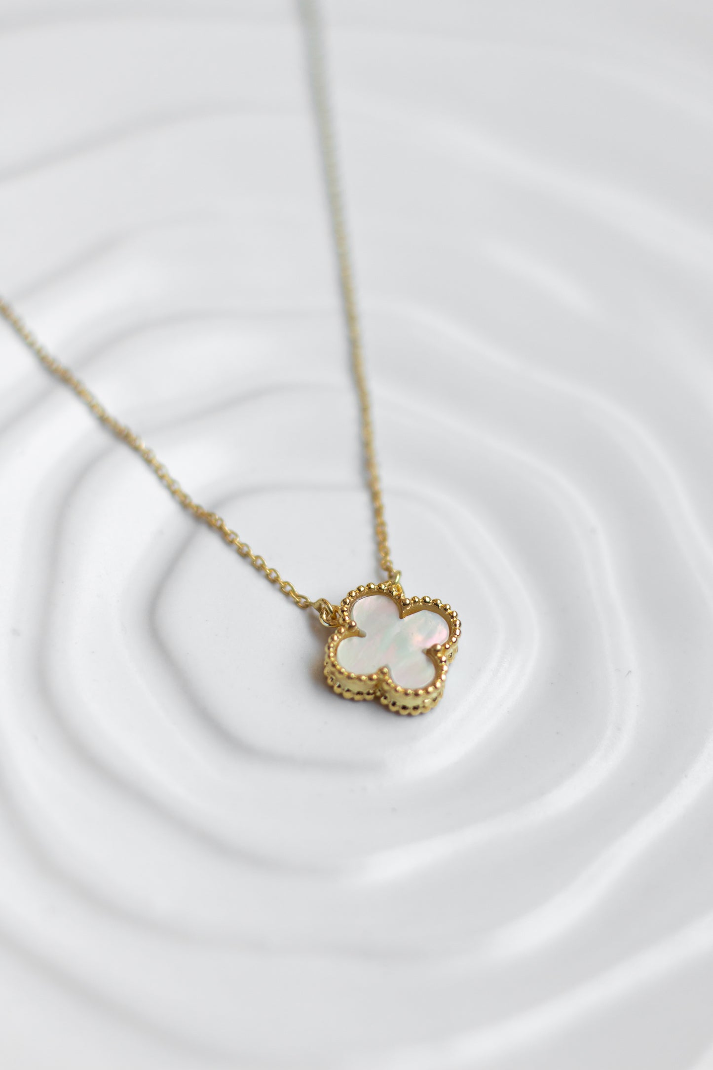 Dainty Mother of Pearl Clover Necklace