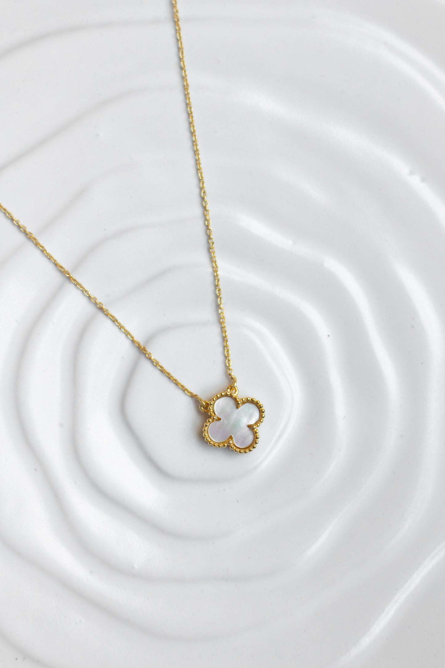 Dainty Mother of Pearl Clover Necklace