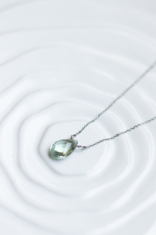 Green Amethyst Rain Drop Necklace