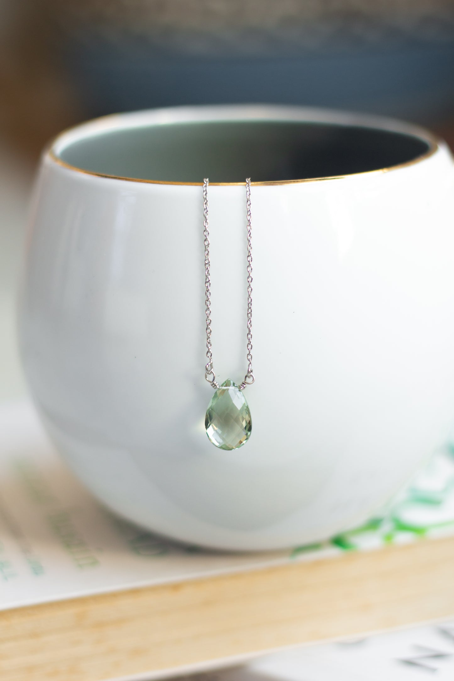 Green Amethyst Rain Drop Necklace